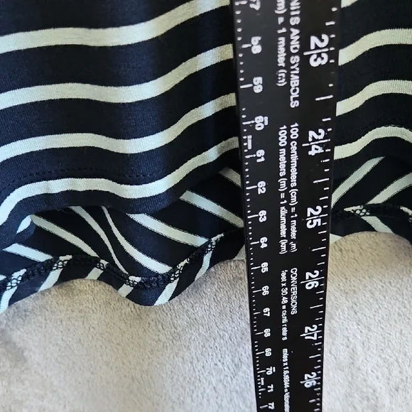 J Jill Wearever Navy Green Med Striped Long Sleeve Top Vneck - Picture 6 of 12